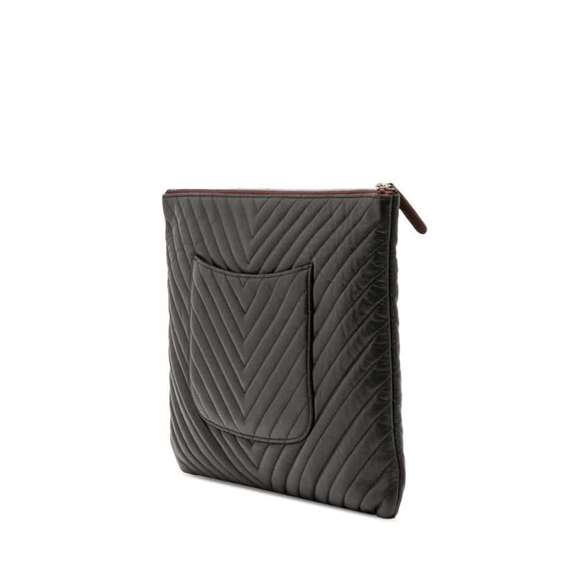 Chanel Large Chevron Caviar Ancient Greek Charms O Case Clutch Black Leather Good condition - Back View