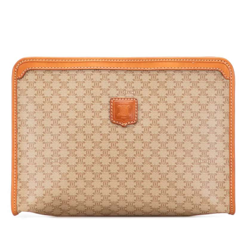 Celine Macadam Coated Canvas Clutch Brown Canvas Good condition - Front View