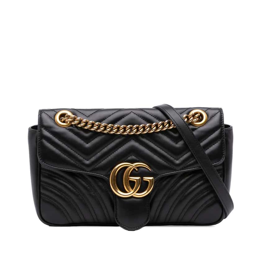 Gucci Medium GG Marmont Matelasse Leather Shoulder Bag Black Leather Good condition - Front View