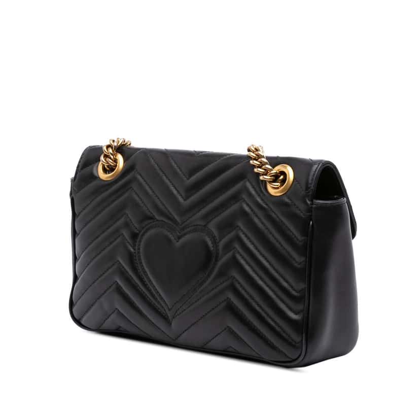 Gucci Medium GG Marmont Matelasse Leather Shoulder Bag Black Leather Good condition - Back View