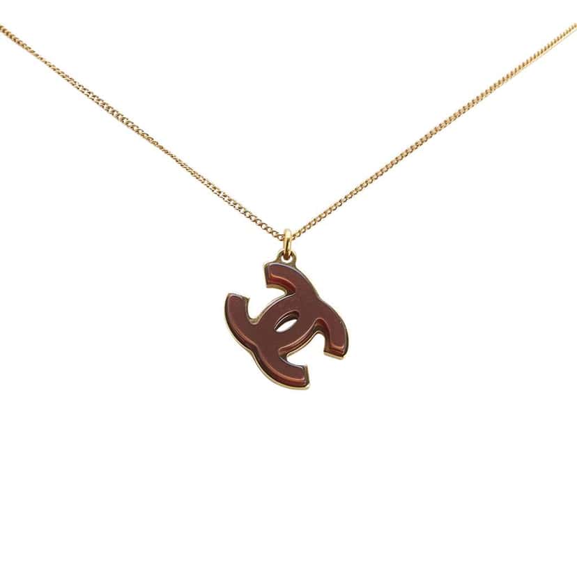 Chanel Gold Plated Acrylic Double CC Pendant Necklace Gold Metal Good condition - Front View