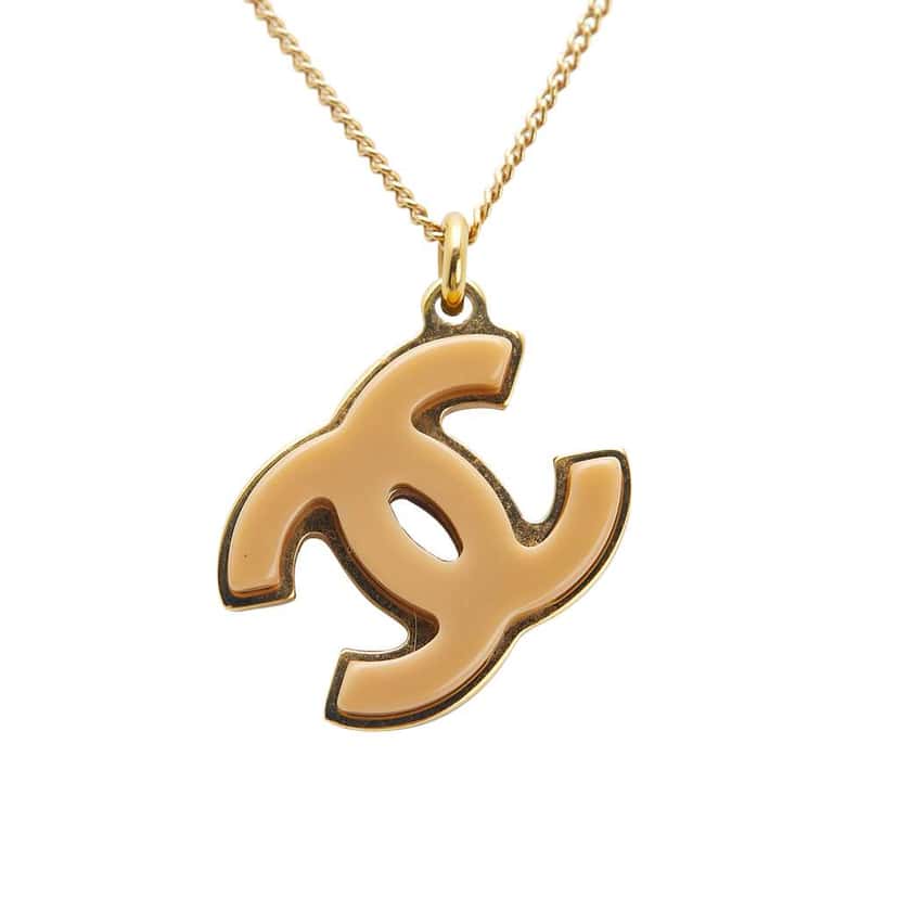 Chanel Gold Plated Acrylic Double CC Pendant Necklace Gold Metal Good condition - Back View