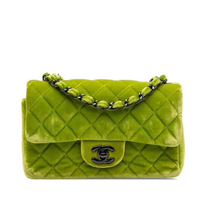 Chanel Mini Rectangular Classic Velvet Single Flap Green Velvet Good condition - Front View