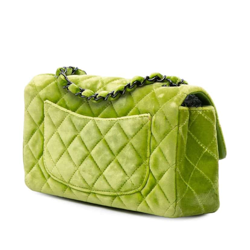 Chanel Mini Rectangular Classic Velvet Single Flap Green Velvet Good condition - Back View