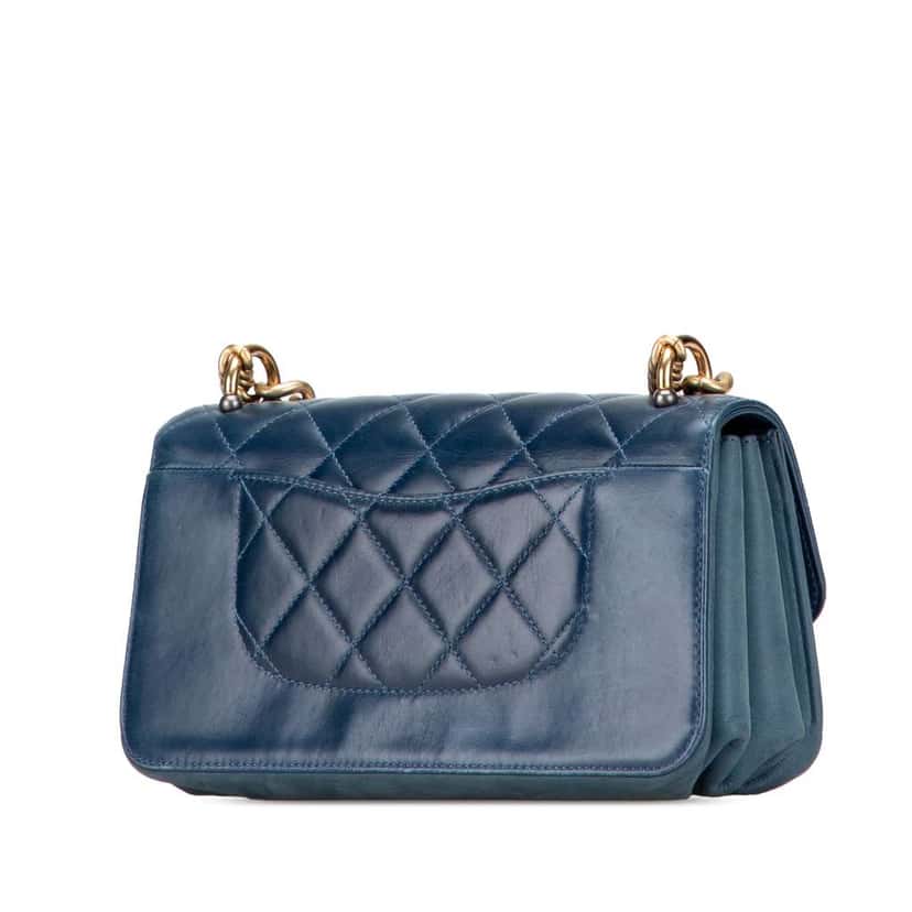Chanel Small Quilted Calfskin Straight Lined Flap Blue Leather Good condition - Back View