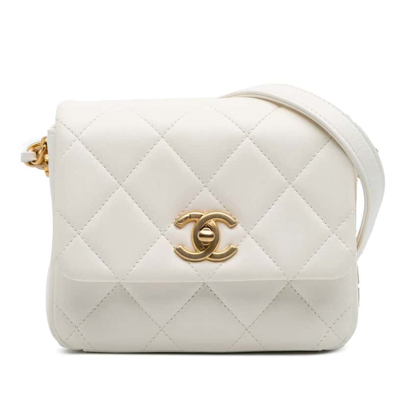 Chanel Mini Quilted Lambskin Side Note Flap White Leather Good condition - Front View
