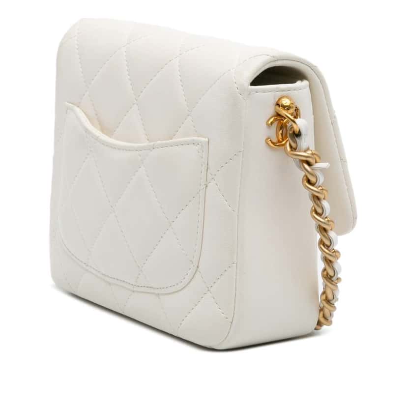 Chanel Mini Quilted Lambskin Side Note Flap White Leather Good condition - Back View