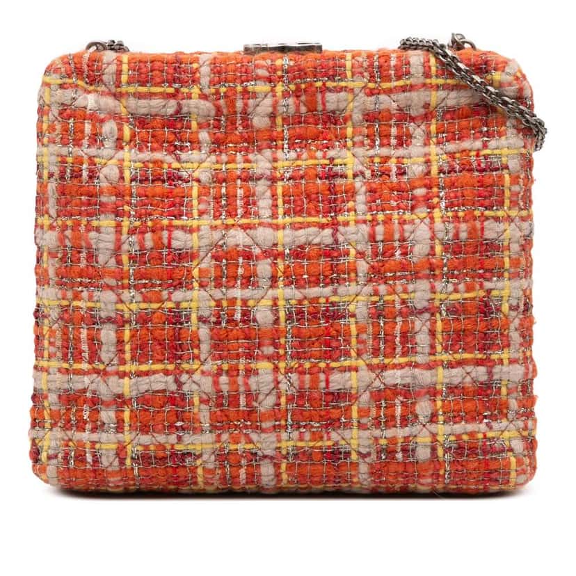 Chanel Multicolor Tweed and Leather Quadrato Box Shoulder Bag Orange Tweed Fair condition - Front View