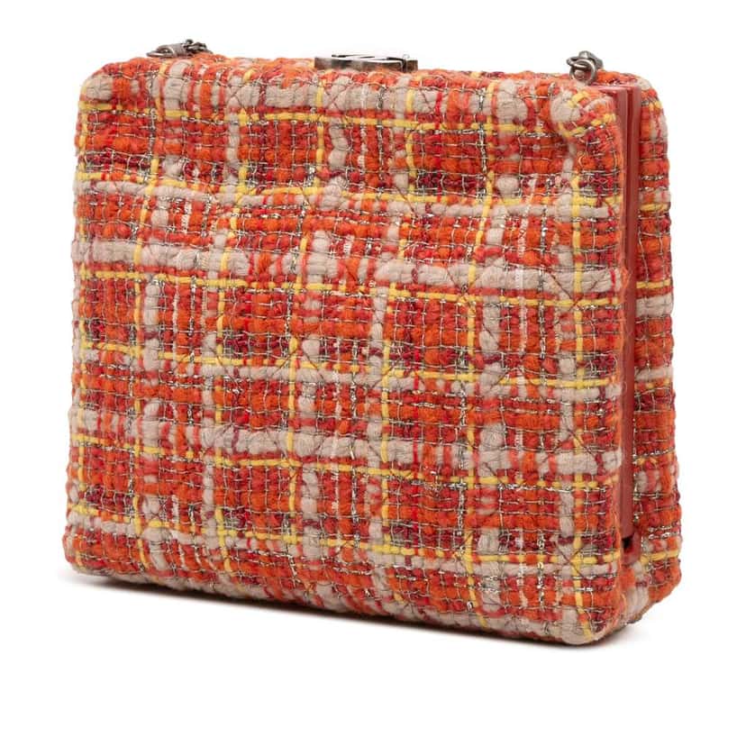 Chanel Multicolor Tweed and Leather Quadrato Box Shoulder Bag Orange Tweed Fair condition - Back View