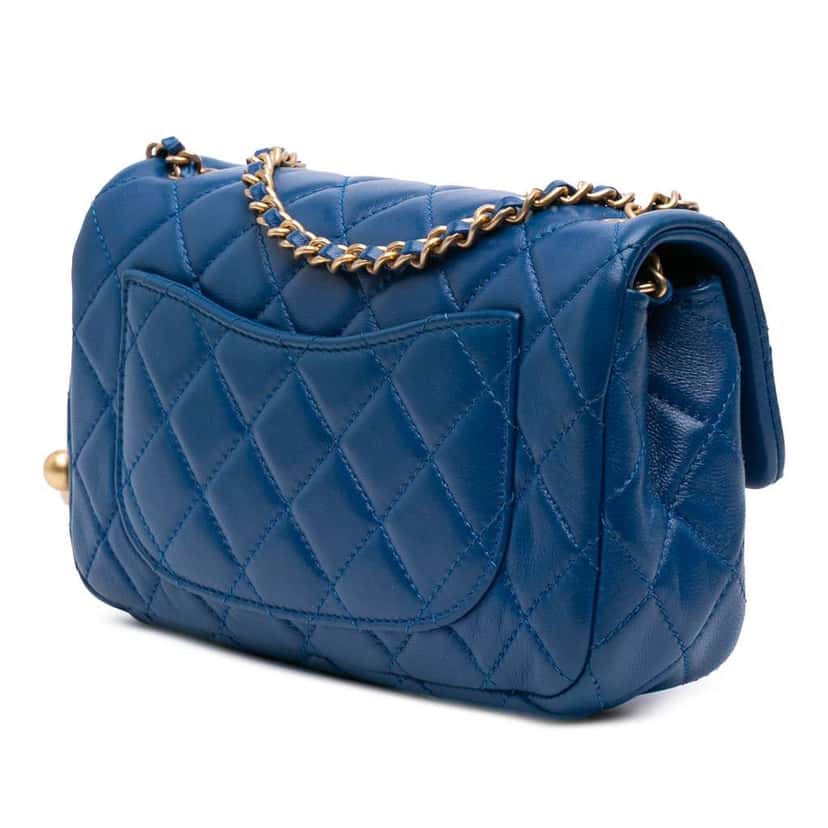 Chanel Mini Rectangular Lambskin Pearl Crush Flap Blue Leather Good condition - Back View