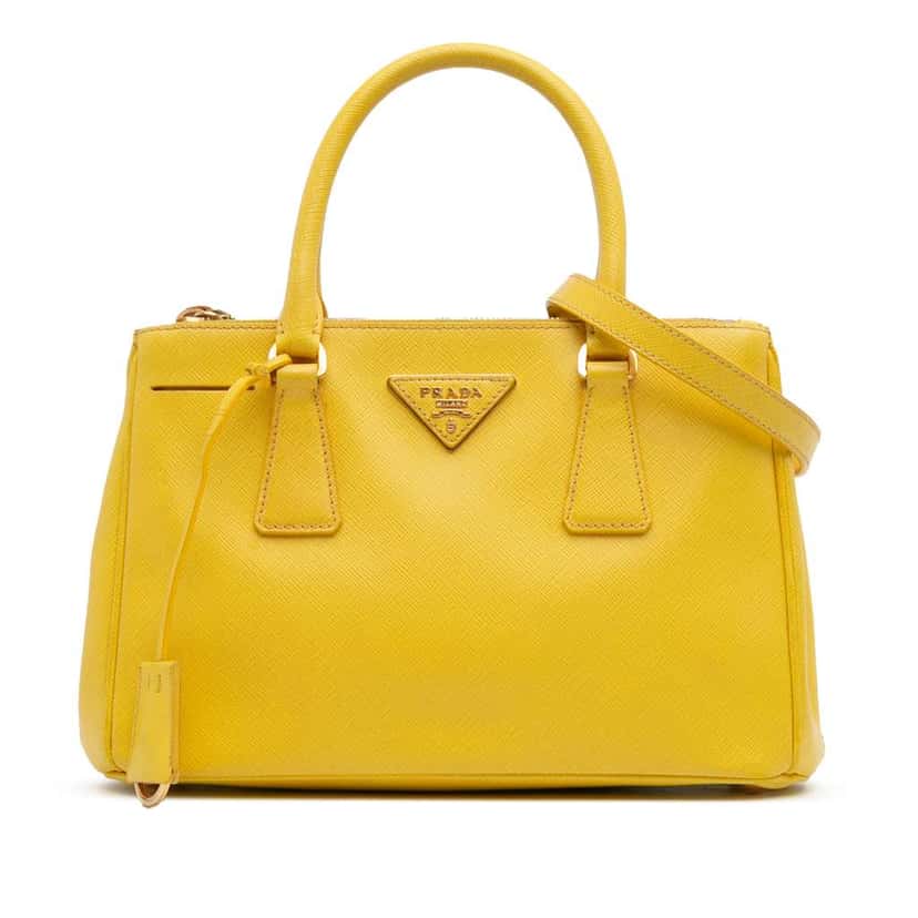 Prada Small Saffiano Lux Galleria Double Zip Satchel Yellow Leather Good condition - Front View
