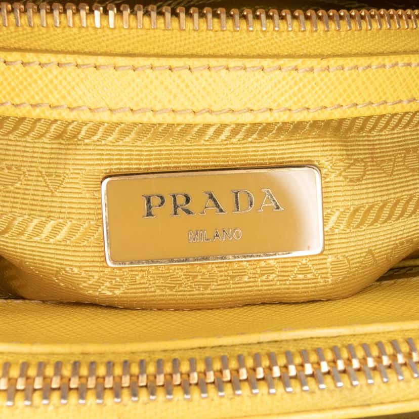 Prada Small Saffiano Lux Galleria Double Zip Satchel Yellow Leather Good condition - Box View