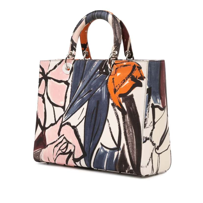 Dior Large Canvas Floral Graffiti Lady Dior MultiColor Canvas Very good condition - Back View