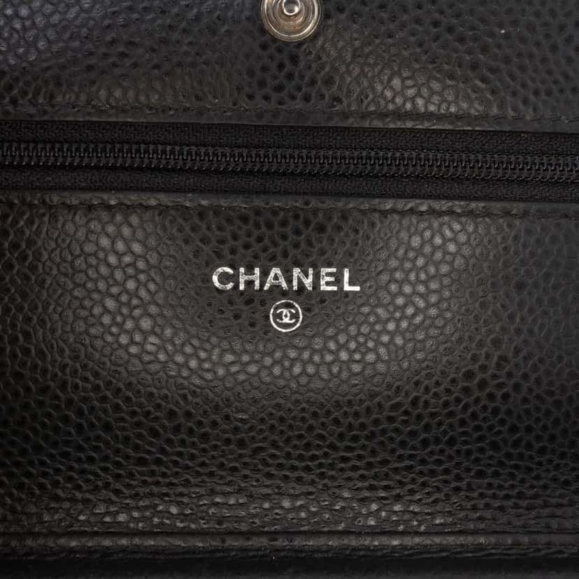 Chanel CC Quilted Caviar Wallet on Chain Black Leather Good condition - Box View