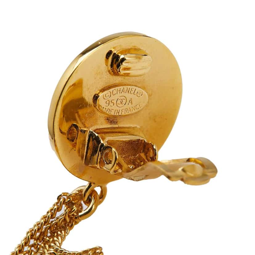 Chanel Gold Plated Flap Bag Drop Clip On Earrings Gold Metal Good condition - Inside View