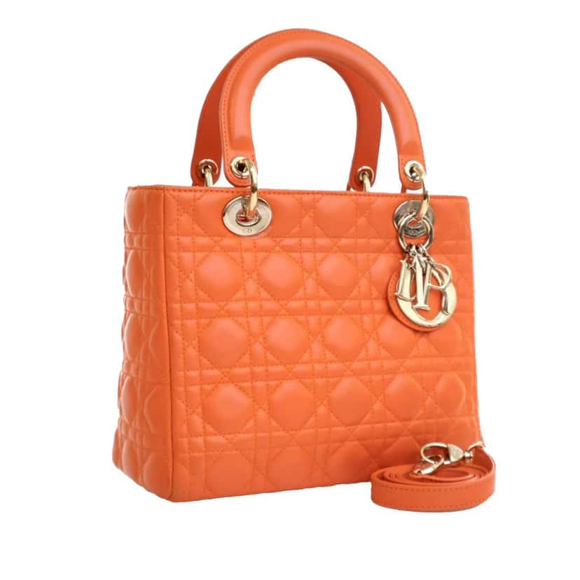 Dior Medium Lambskin Cannage Lady Dior Orange Leather Good condition - Back View