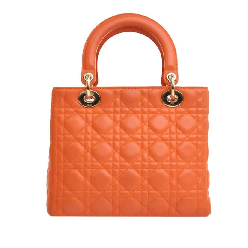 Dior Medium Lambskin Cannage Lady Dior Orange Leather Good condition - Model View