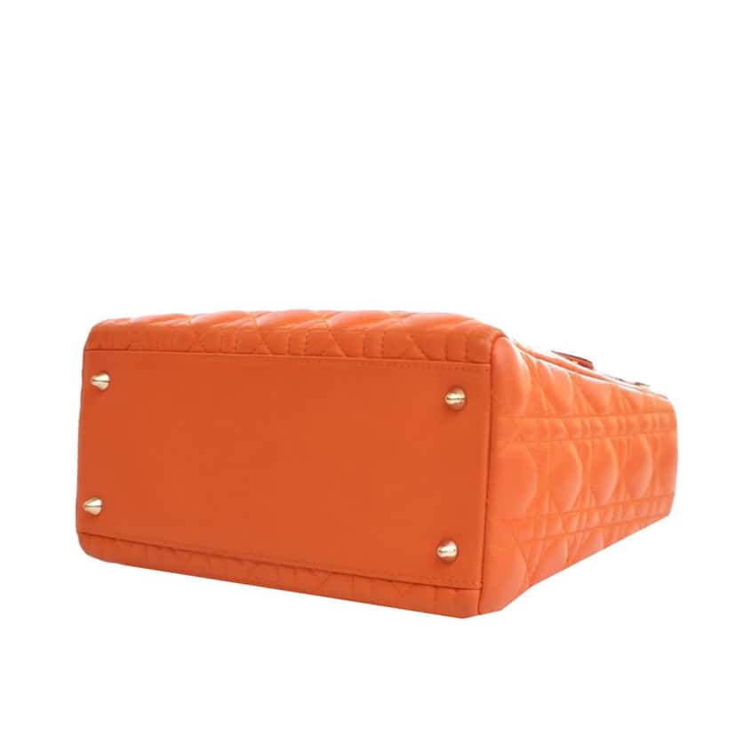 Dior Medium Lambskin Cannage Lady Dior Orange Leather Good condition - Box View