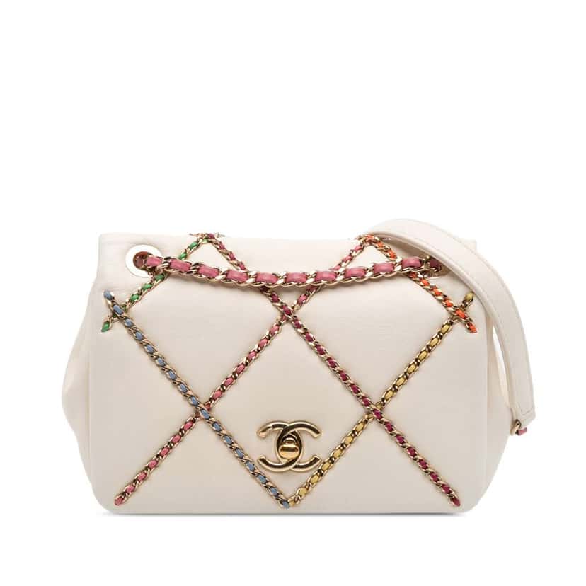 Chanel Small Lambskin Entwined Chain Flap White Leather Good condition - Front View