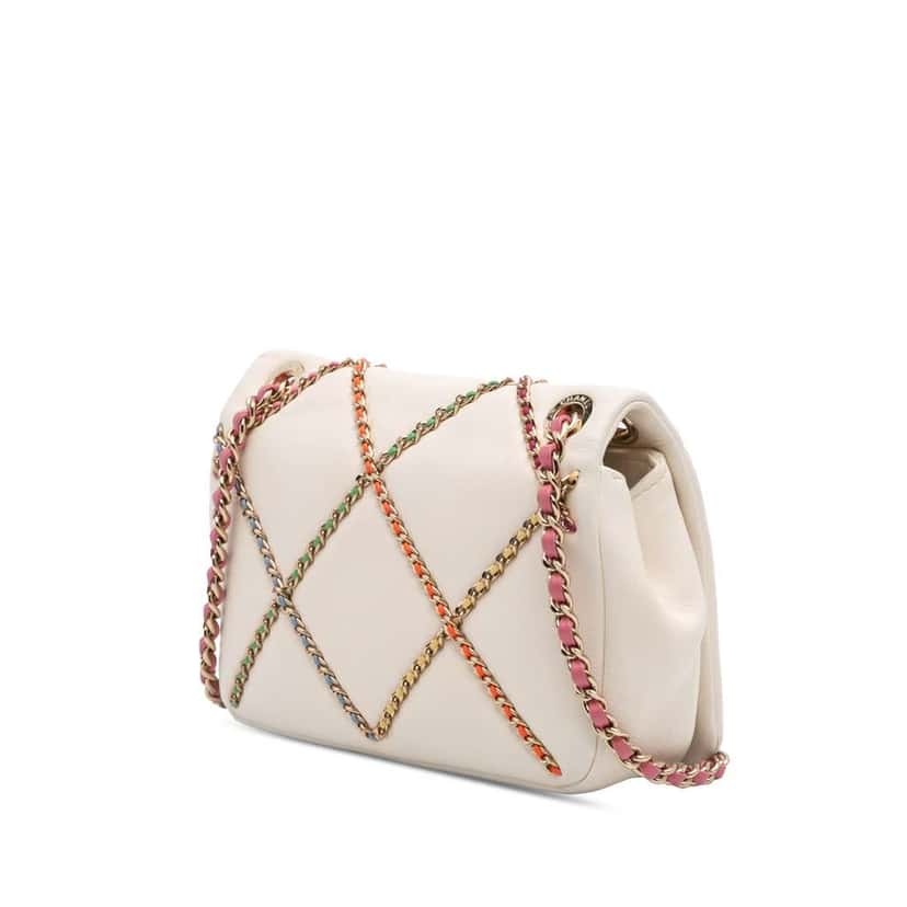 Chanel Small Lambskin Entwined Chain Flap White Leather Good condition - Back View