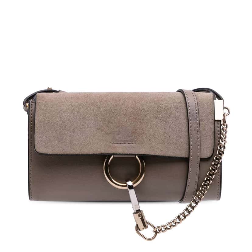 Chloé Mini Calfskin and Suede Faye Chain Crossbody Brown Leather Good condition - Front View
