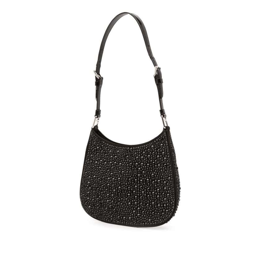Prada Crystal Embellished Satin Cleo Shoulder Bag Black Satin Good condition - Back View