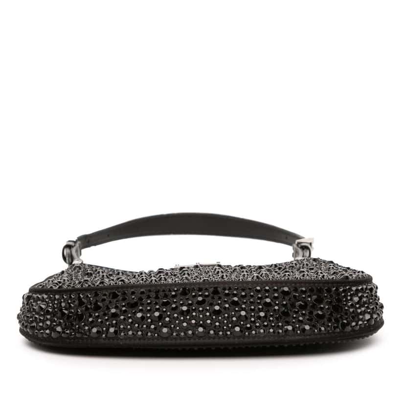 Prada Crystal Embellished Satin Cleo Shoulder Bag Black Satin Good condition - Inside View