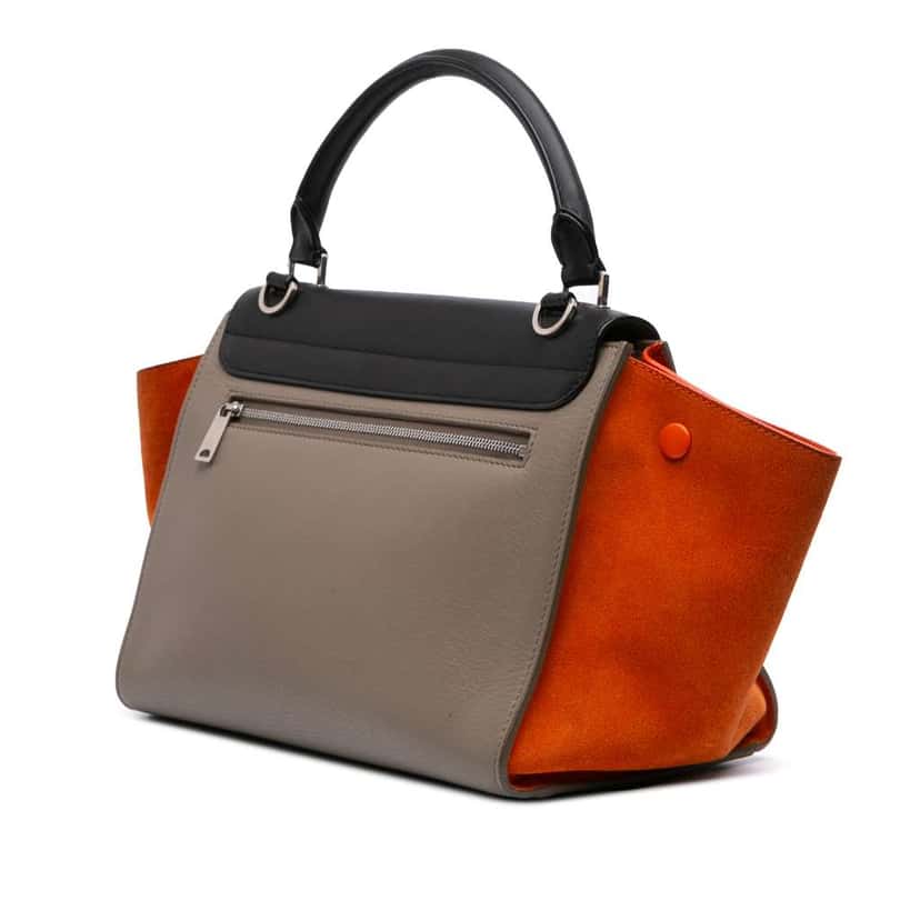 Celine Small Tricolor Leather Trapeze Satchel Brown Leather Good condition - Back View