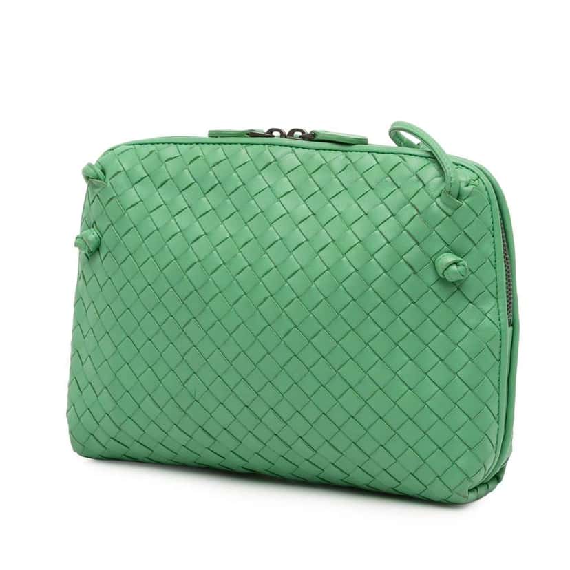 Bottega Veneta Nappa Intrecciato Nodini Crossbody Green Leather Good condition - Back View