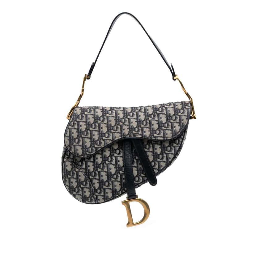 Dior Oblique Canvas Saddle Bag Blue Canvas Good condition - Front View