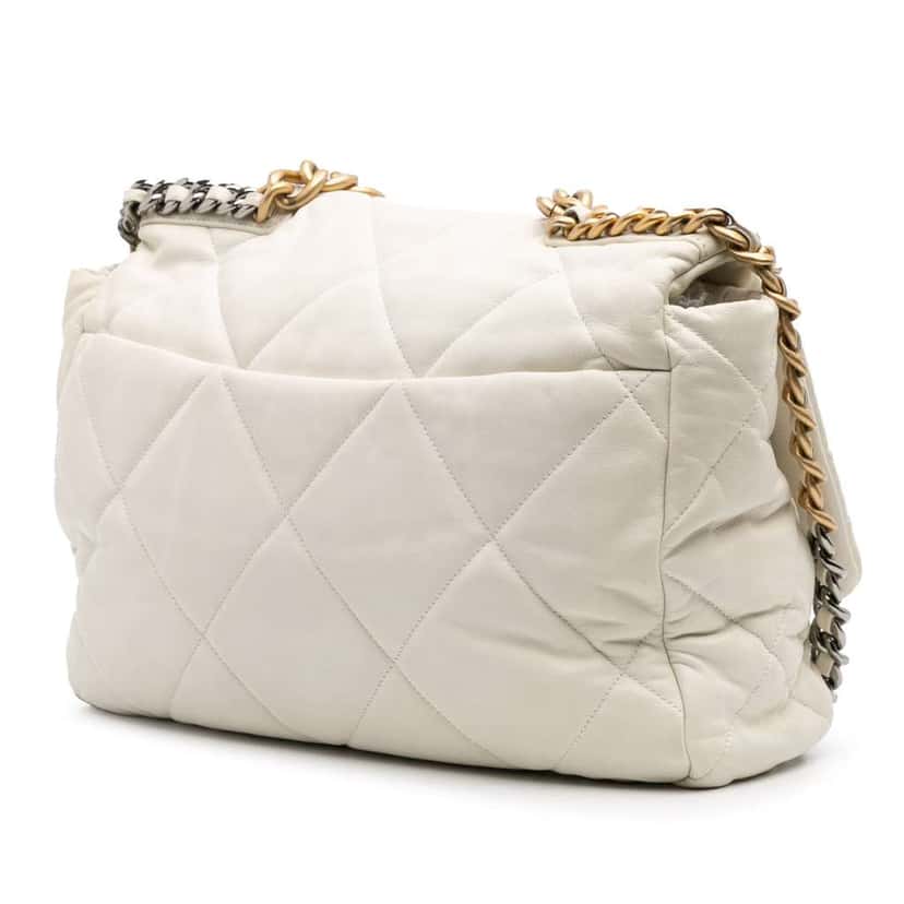 Chanel Maxi Lambskin 19 Flap White Leather Very good condition - Back View