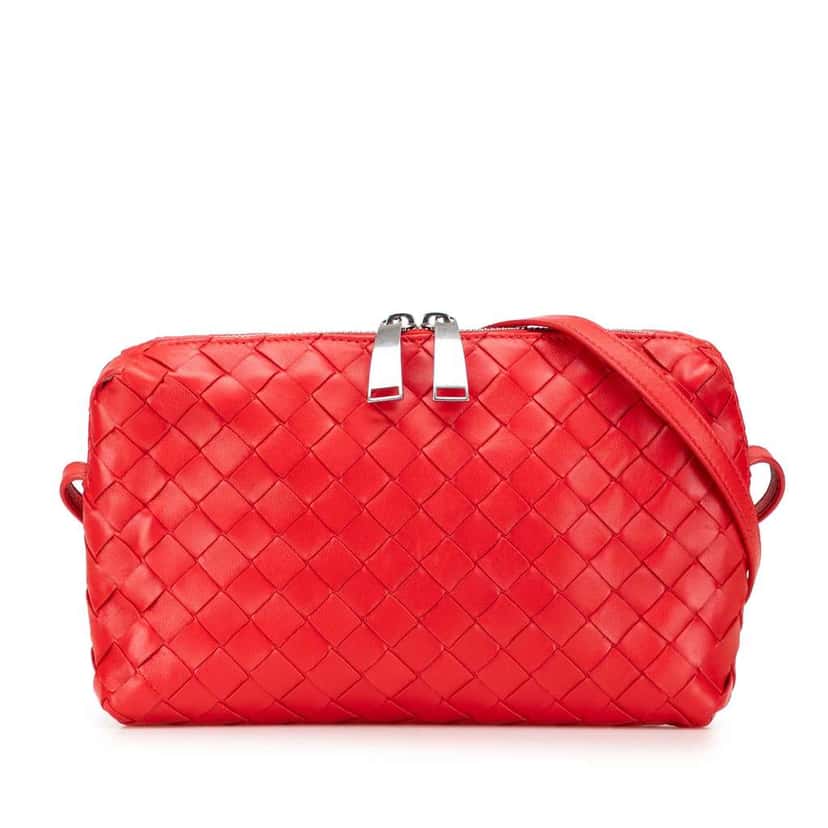 Bottega Veneta Nappa Intrecciato Crossbody Red Leather Good condition - Front View