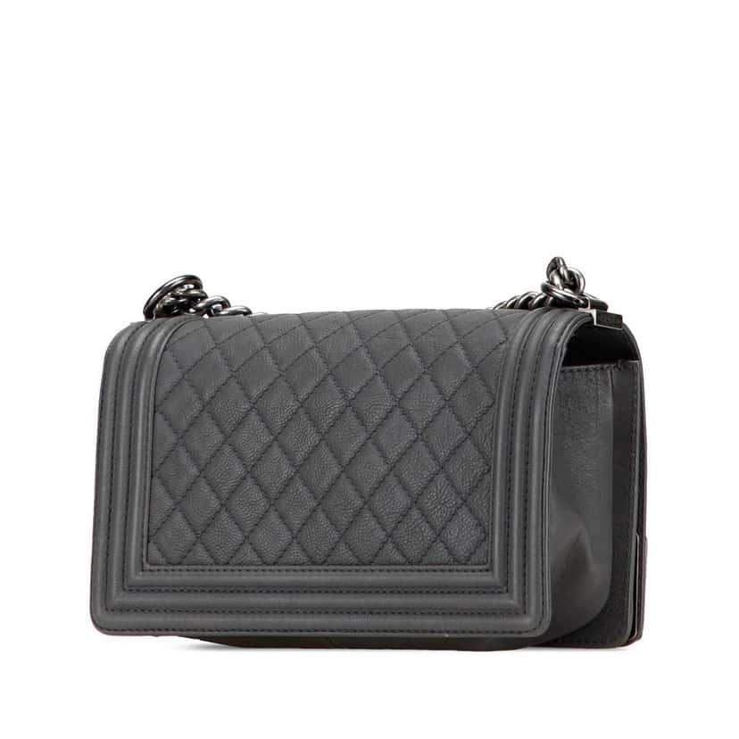 Chanel Paris-Dallas Old Medium Quilted Calfskin Cowboy Boy Flap Grey Leather Good condition - Back View