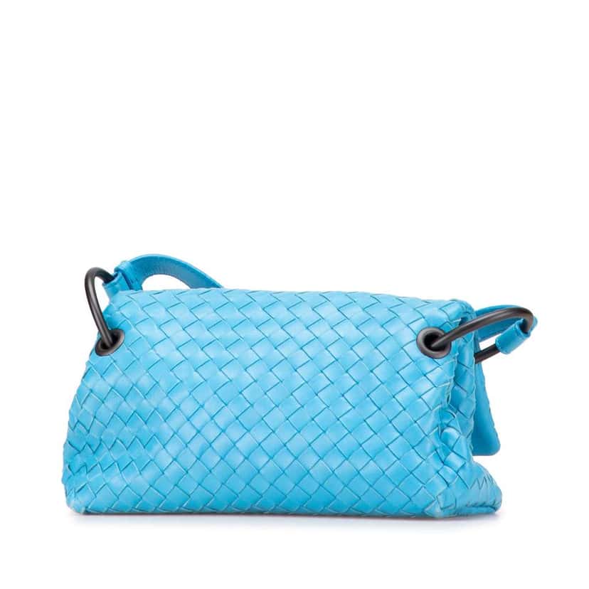 Bottega Veneta Nappa Intrecciato Flap Crossbody Blue Leather Very good condition - Back View