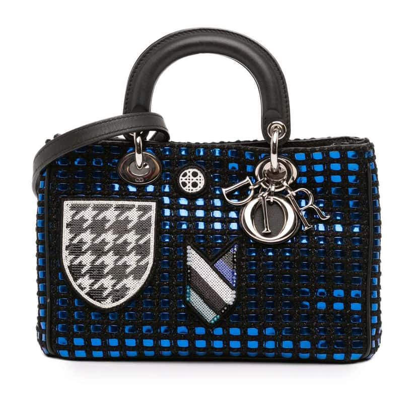 Dior Small Tweed Patch Diorissimo Tote Blue Tweed Good condition - Front View