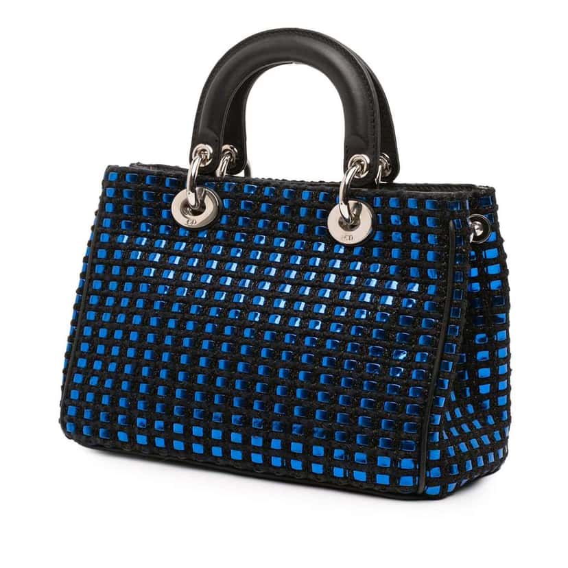 Dior Small Tweed Patch Diorissimo Tote Blue Tweed Good condition - Back View
