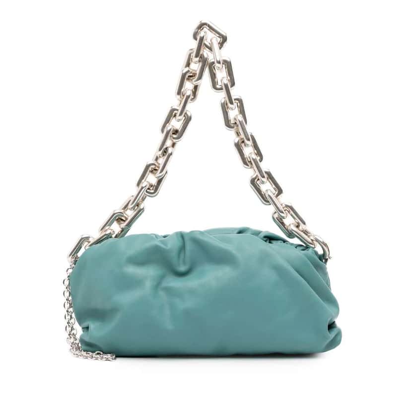 Bottega Veneta Lambskin Chain Pouch Blue Leather Very good condition - Front View