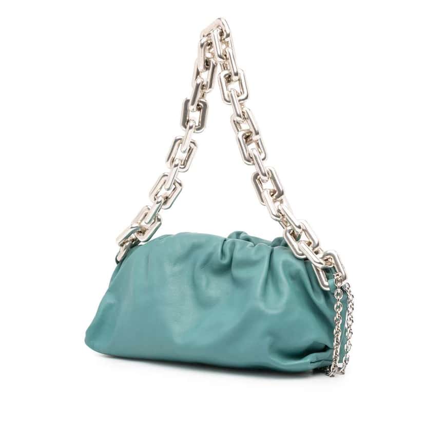 Bottega Veneta Lambskin Chain Pouch Blue Leather Very good condition - Back View