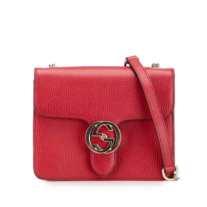 Gucci Small Dollar Calfskin Interlocking G Crossbody Red Leather Very good condition - Front View