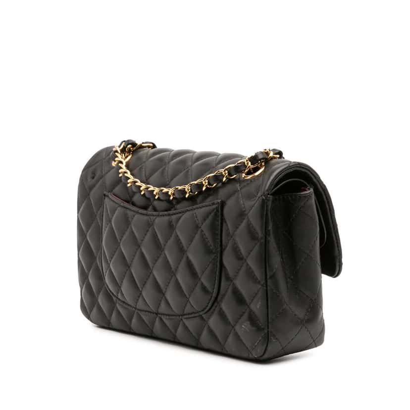 Chanel Medium Classic Lambskin Double Flap Black Leather Good condition - Back View