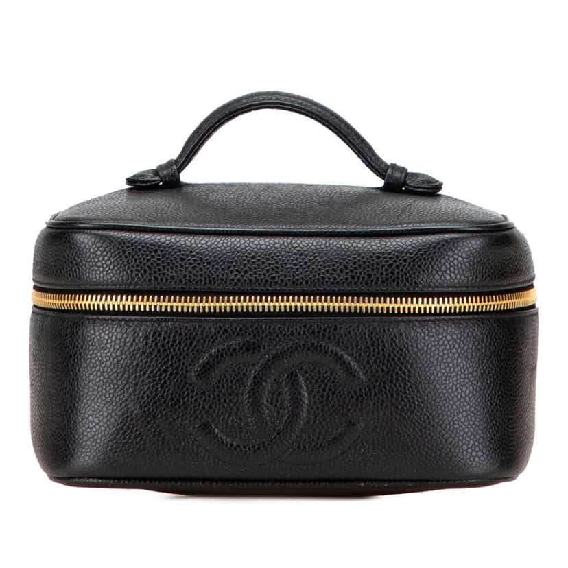 Chanel CC Caviar Vanity Case Black Leather Good condition - Front View