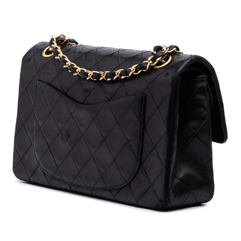 Chanel Small Classic Lambskin Double Flap Black Leather Good condition - Back View