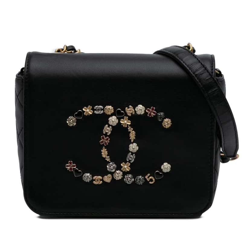 Chanel Lambskin Lucky Charms Flap Crossbody Black Leather Good condition - Front View
