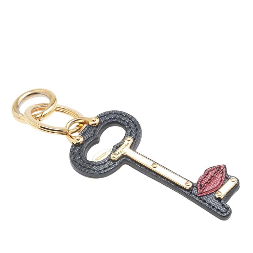 Prada Saffiano Lip Key Chain Black Leather Very good condition - Front View