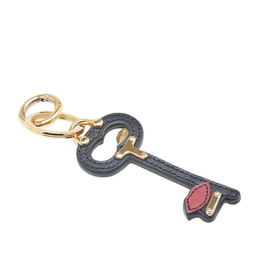 Prada Saffiano Lip Key Chain Black Leather Very good condition - Back View