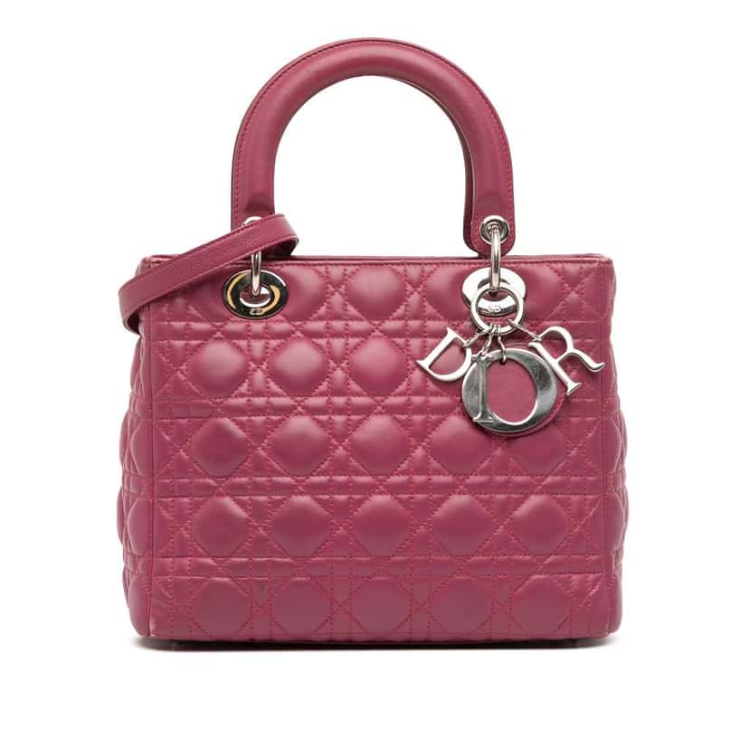 Dior Medium Lambskin Cannage Lady Dior Purple Leather Good condition - Front View