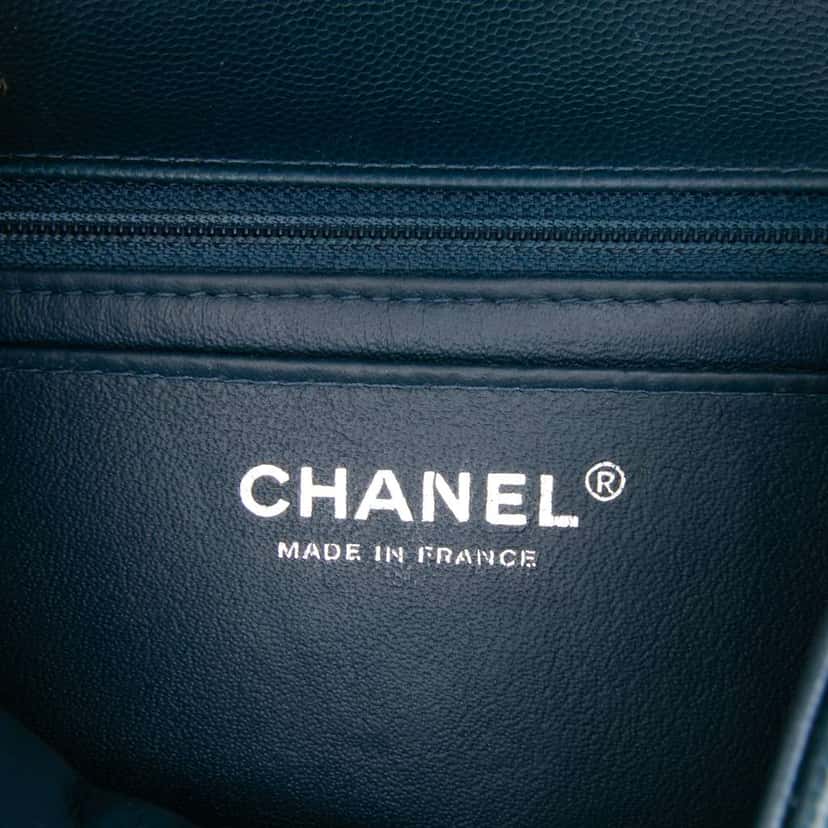 Chanel Mini Square Classic Caviar Single Flap Blue Leather Good condition - Box View