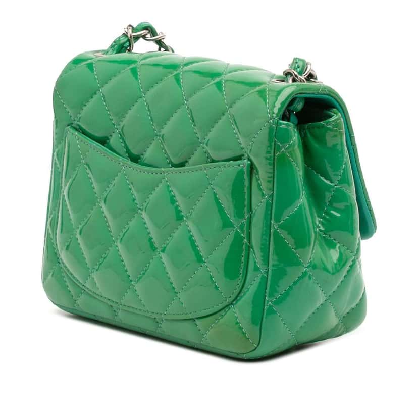 Chanel Mini Square Classic Patent Single Flap Green Leather Good condition - Back View