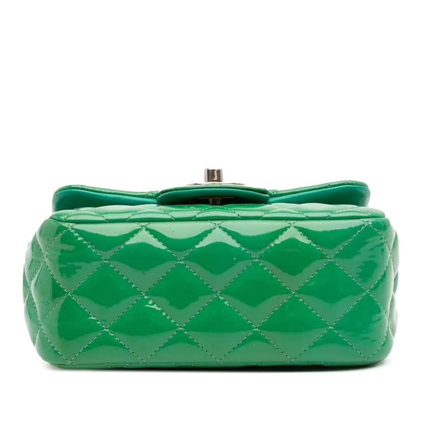 Chanel Mini Square Classic Patent Single Flap Green Leather Good condition - Inside View