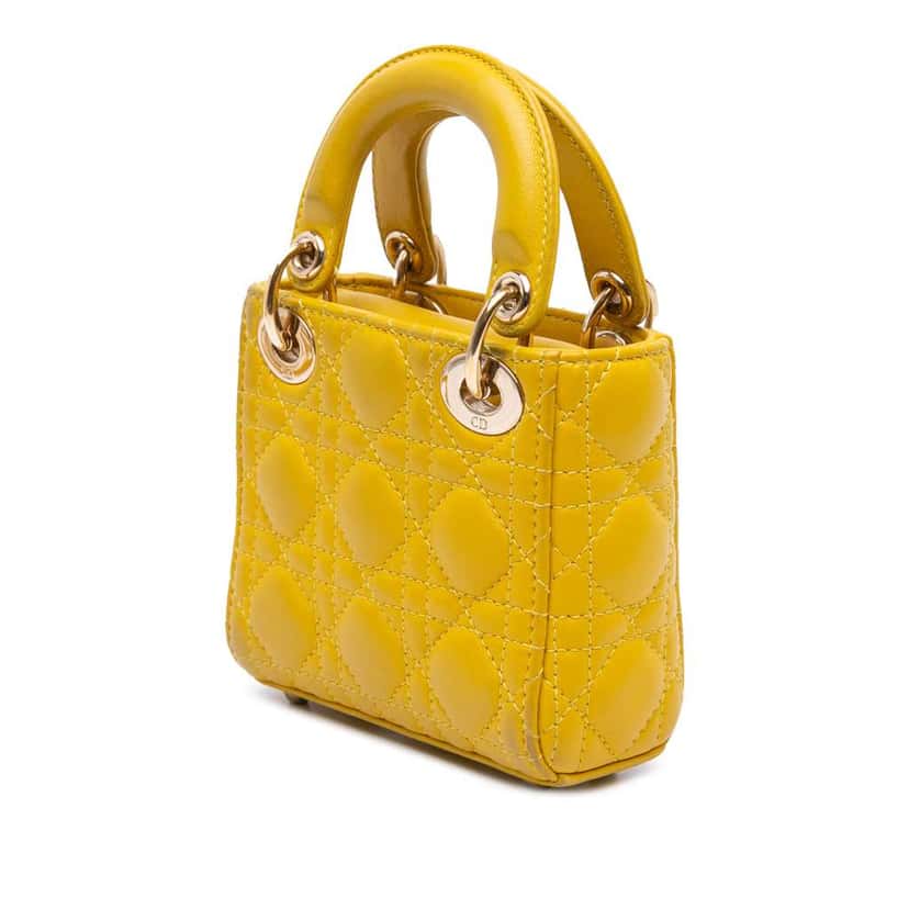 Dior Micro Lambskin Cannage Lady Dior Yellow Leather Very good condition - Back View